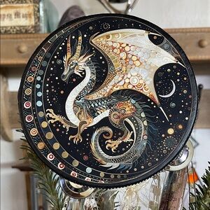 Dragon Embroidered 6” Tambourine  Wall Art
